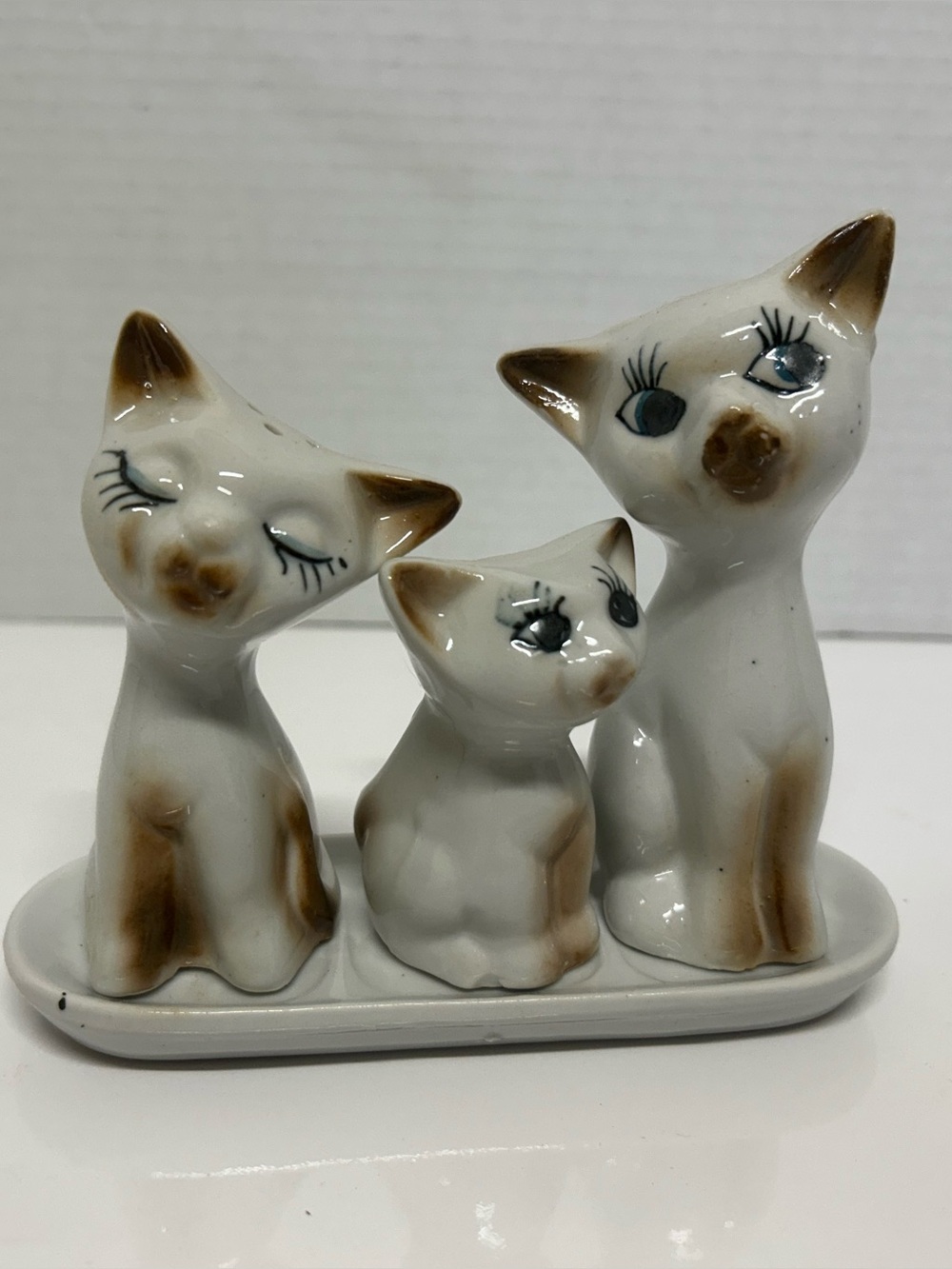 Cat Family on Tray Salt and Pepper Shakers with Toothpick Holder